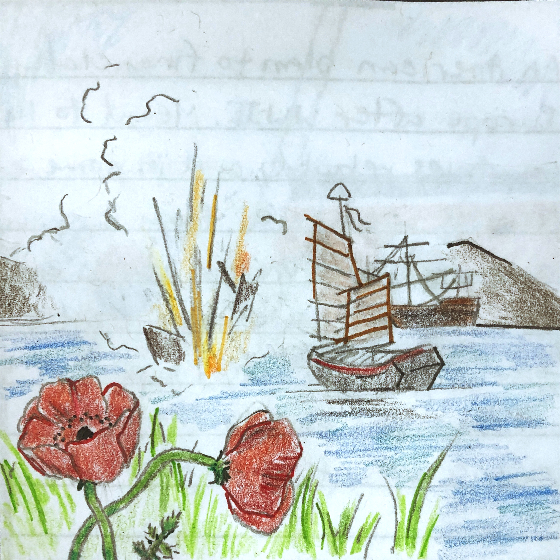 "Opium Wars Thumbnail," Colored Pencil & Ink on Paper, 2024